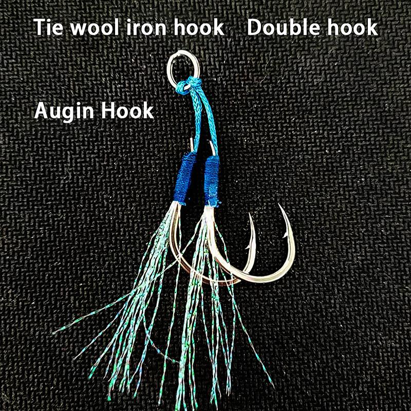 Metal Jig Double Hooks High Carbon Steel High Tensile Force Metal Jig Tail Assist Hooks Antirust With Barbs