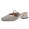Fashion Summer Women Slippers Mules 2025 Leisure Slipper Retro Square Toe Metal Buckle Fashion Half Slipper Outdoor Sandalias De Mujer