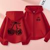 Cherry Print Zipper Hooded Women's Spring and Autumn Loose Back Large Pattern Cardigan Sweatshirt