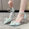 Fashion 2025 New Shoes Woman Bow Sandals Women's Pointed Thin High Heels Elegant Shoes for Women Mary Jane Shoes Wedding Bride Tacones