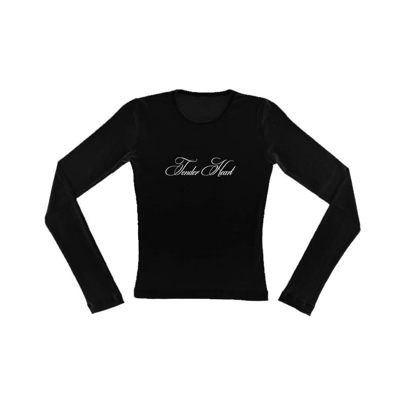 Y2K Emo-tjej Gotiska Bokstäver Tryckt Avslappnad Långärmad T-shirt Harajuku Retro Punk Rock Hip Hop Estetisk Topp Dam Streetwear