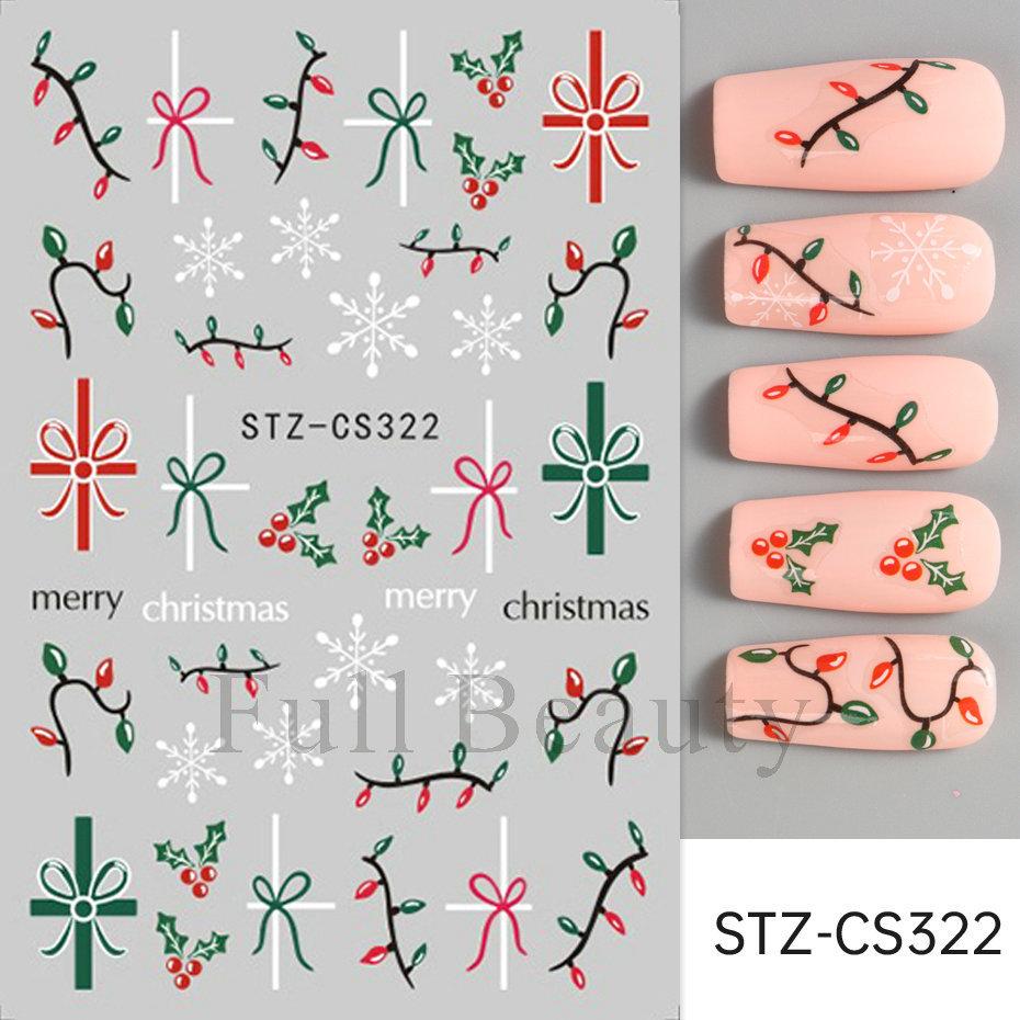 Source Nail Art Stickers, Christmas Gingerbread Man Snowflake Bow Light Strip Snowman Cartoon Nail Stickers