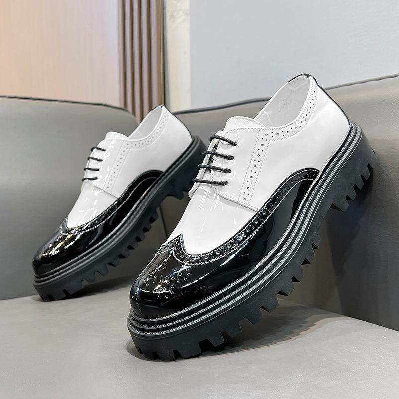 Fashion High Quality Fashion Men's Shoes Round Headed Color Blocked Glossy British Casual Daily Leather Shoes for Men Designer Shoes Men