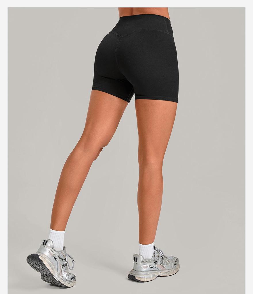 High-Waisted Transparent Nude Yoga Shorts with Cross Waistband for Running and Cycling