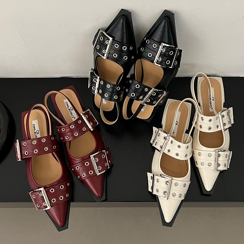 Fashion Women Flats Shoes 2025 Summer Spring Buckle Casual Female Luxury Sandals Shoes Fashion Pointed Toe Ladies Slingback Mules
