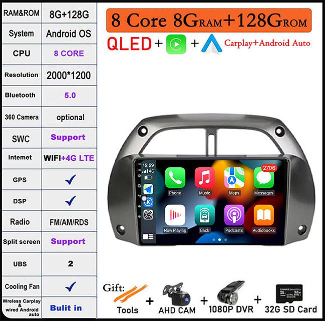 For Toyota RAV4 Rav 4 2001-2006 Android 14 IPS/QLED Car Radio Multimedia Video Player Auto Audio Stereo GPS Carplay