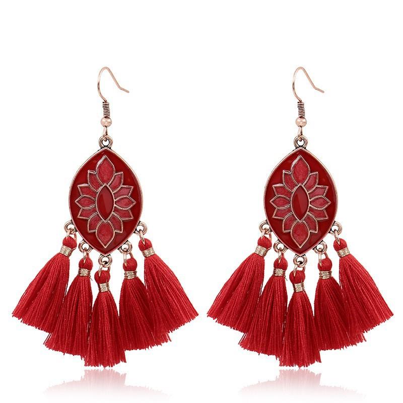 Bohemian Red Earrings Celebrate Retro Tassel Earrings Colorful Dripping Oil Style Earrings