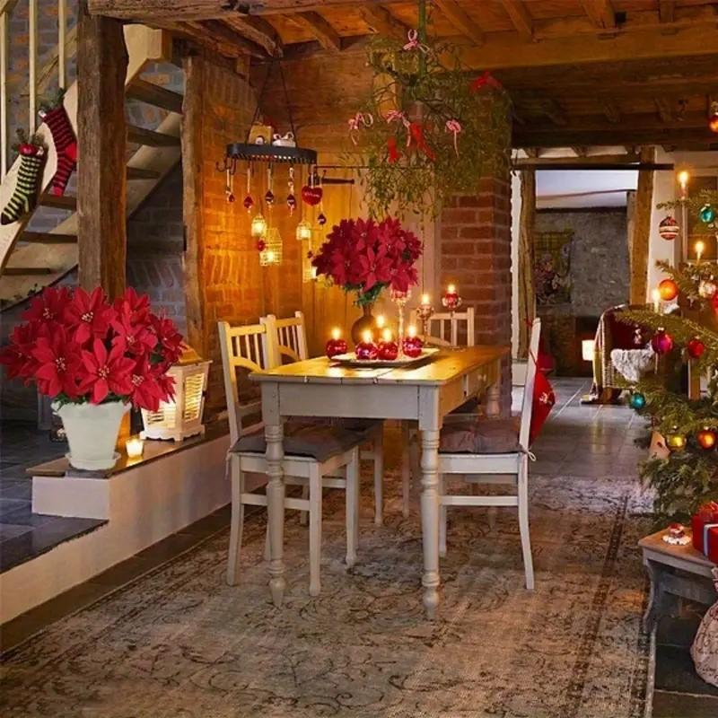 Christmas Decoration Artificial Flowers Bouquet for Home Party Decor Vase Fake Flower New Year 2026 Navidad Ornament Accessories