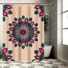 Colorful Mandala Shower Curtain Decor Peach Background with Pink, Green, Blue Floral Design Waterproof Fabric Bathroom Hanging S
