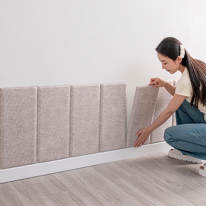Self-adhesive Linen Upholstery Wall Sticker Cushion: Child-Safe Bedside Headboard and Tatami Surround