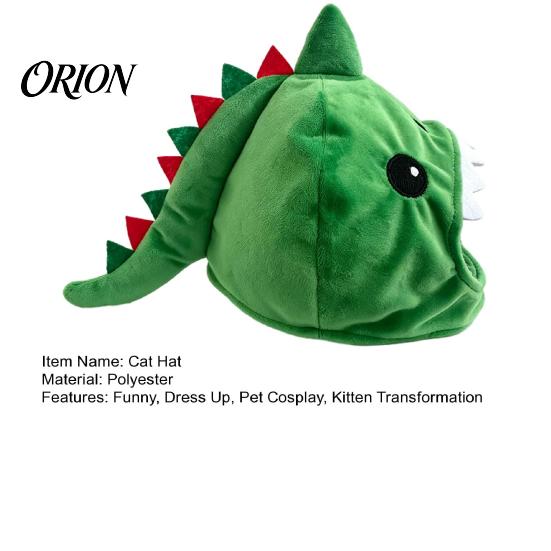 Funny Cat Hat Cute Dinosaur Pet for Cats, Soft Plush Headwear Kitten Costume with Shark Design, Novelty Green 3D Fin And Teeth Warm Outdoor Trips