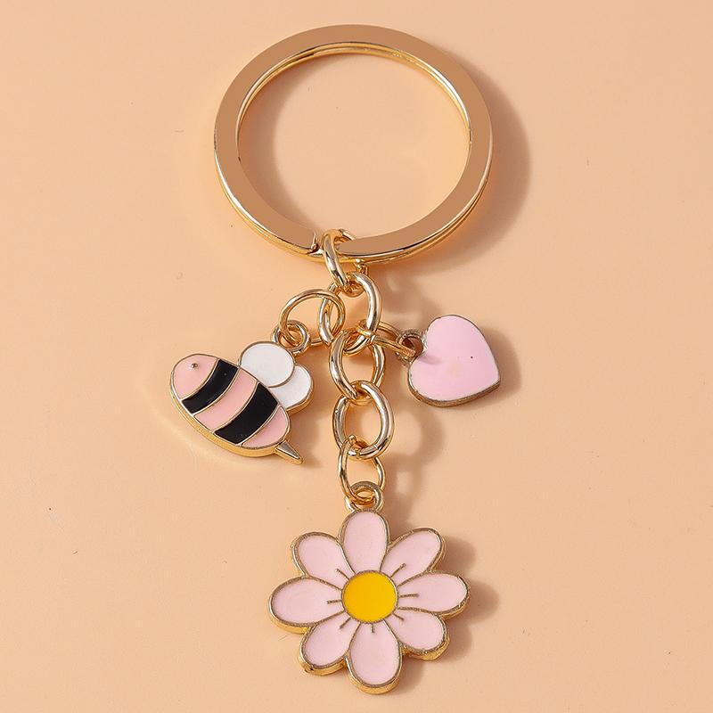 Cute Enamel Flower Bee Keychain Animal Key Rings Pendants for Women Girls Handbag Accessories DIY Jewelry Gifts
