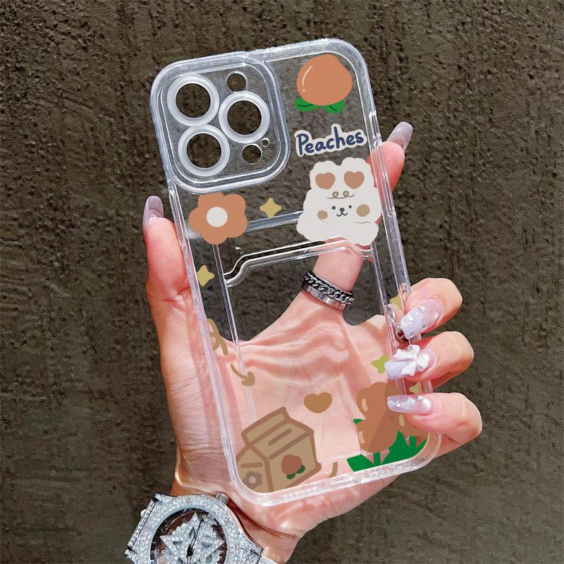 Card Slot Holder Silicone Wallet Pocket Case For iPhone 14 16 17 Xiaomi Redmi Note 13 Reno 12F 13F Samsung S23 S24 S25 Ultra Cover Clear Phone Bumper