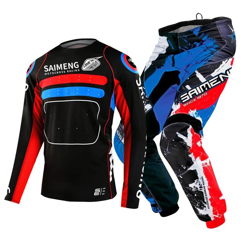 TAILLE 20 22 24 26 28 saimeng ensemble d'équipement pour enfants enduro motocross maillot pantalon mx kits moto VTT Course Off Road pour jeunes combinaison