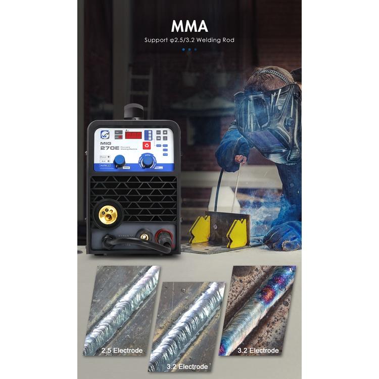 220V IP21S MIG-270E MIG/LIFT TIG/MMA 3 IN 1 Multifunctional Portable Intelligent Welding Machine Support No Gas Welders EU Plug