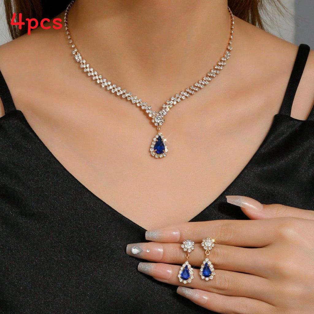 Water Drop Bridal Jewelry Set With Zircon Earrings And Necklace For Wedding And Formal Wear