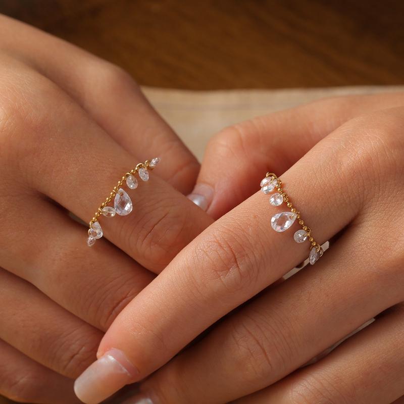 Luxuriöser Exquisiter Unregelmäßiger Wassertropfen Fransen Zirkon Verstellbarer Ring für Damen Tägliches Tragen Besuche bei Abendessen Geschenk