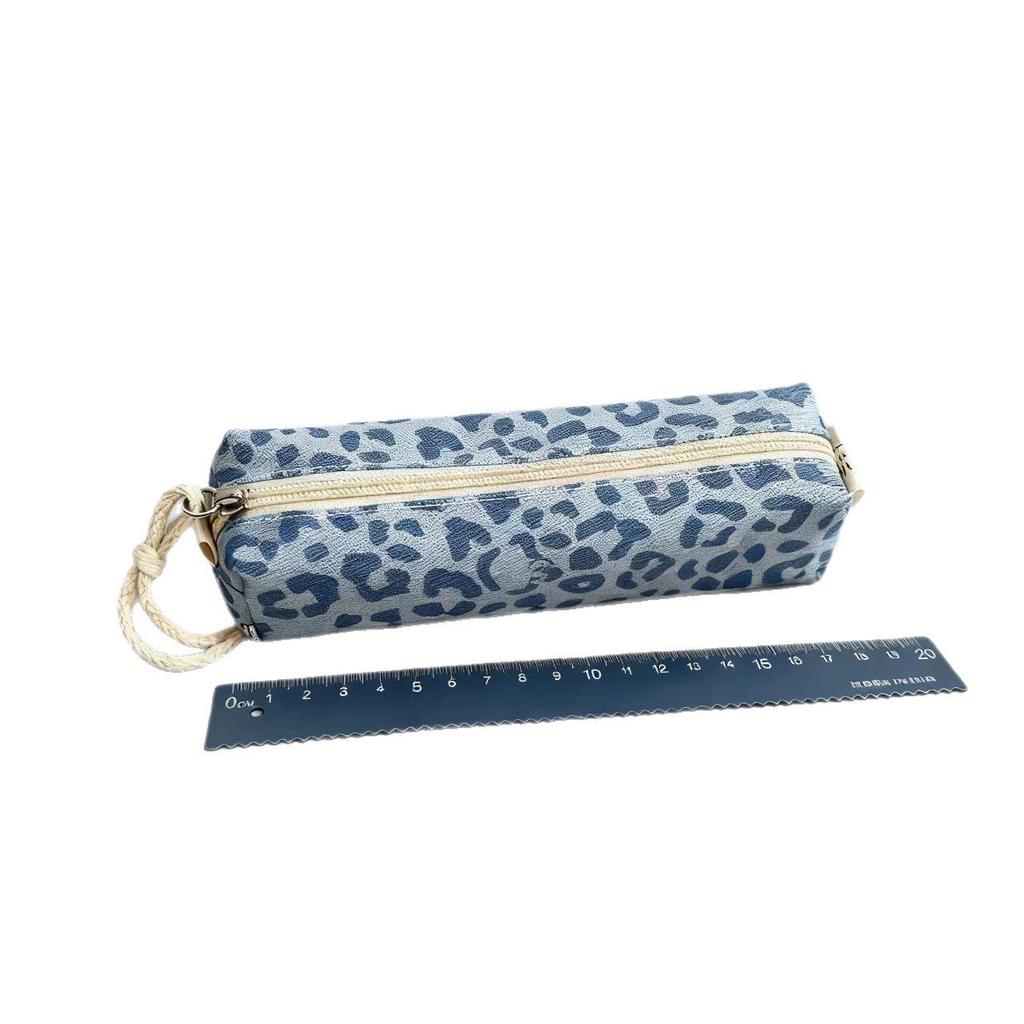 Leopard Print Canvas Pencil Case, Large Capacity for Junior & High School Students