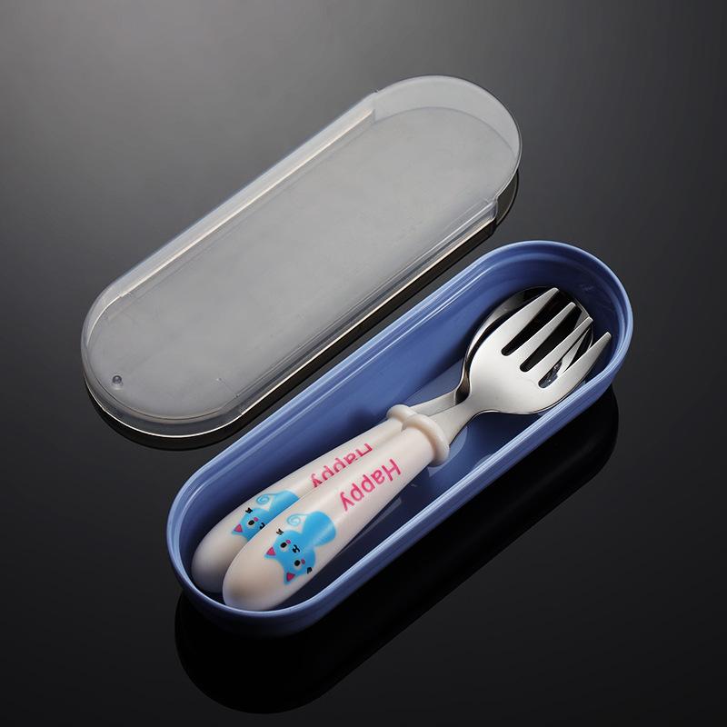 304 stainless steel children's fork and spoon portable tableware blue cat cute baby pattern small gift western food