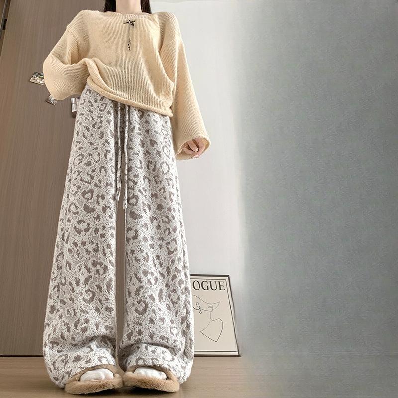 

Женские брюки с широкими штанинами с мягким леопардовым принтом, осень, новинка, с высокой талией, облегающие, повседневные, длиной до пола, ленивая драпировка, прямые брюки XL