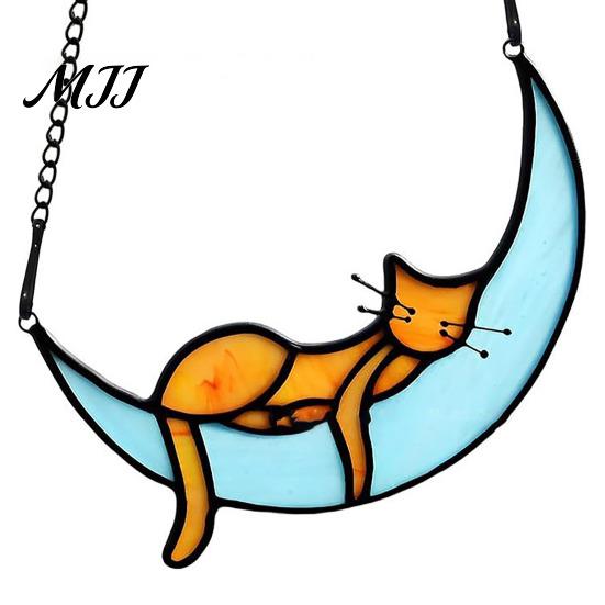 Cat Wall Art Acrylic Hanging Pendant with Chain, Animal Ornament for Window Light Translucent Decor, Cute Lover Gift Home Room Decoration Decor