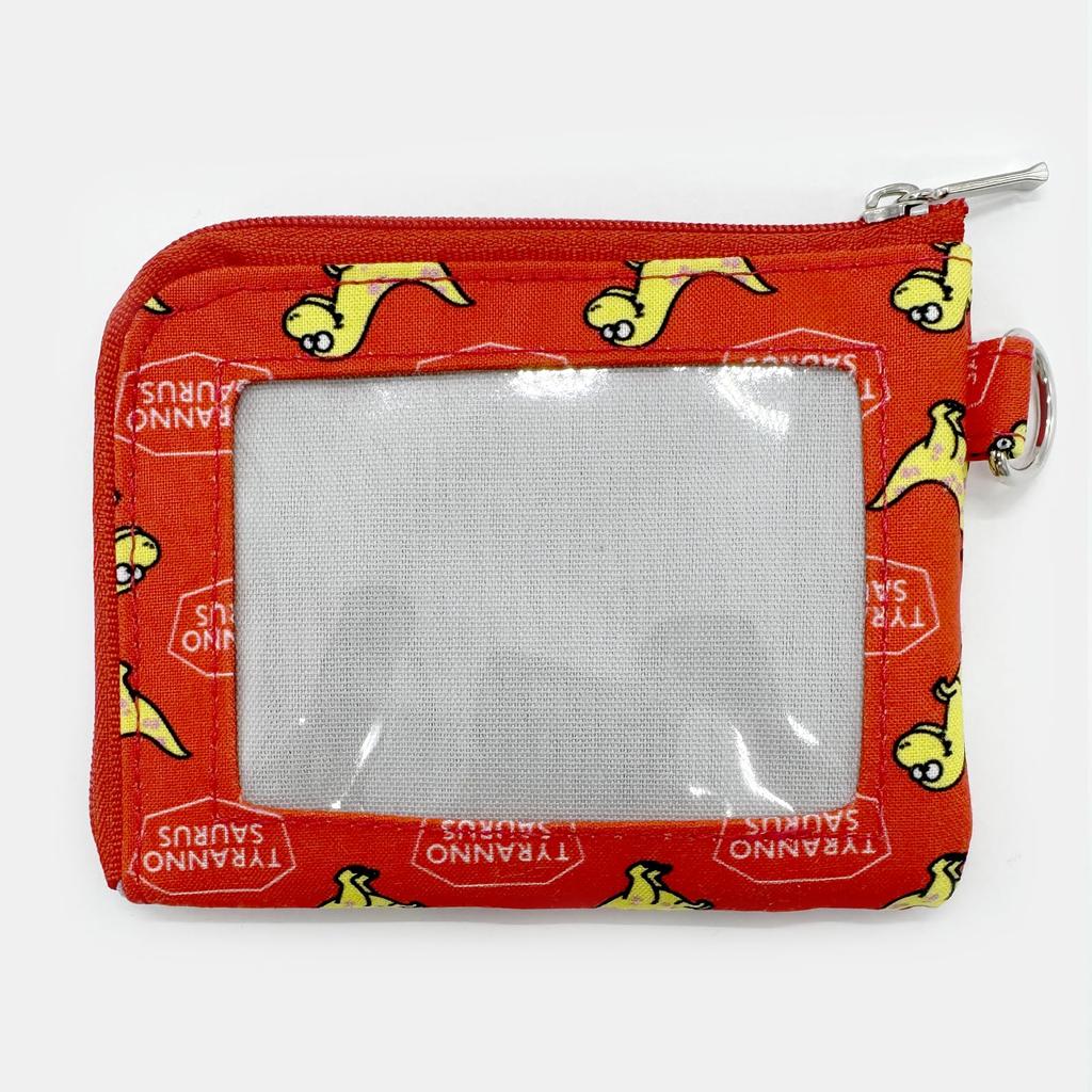 Small wallet, pass case, and coin case with a dinosaur pattern, CITYPASSPORT (red)