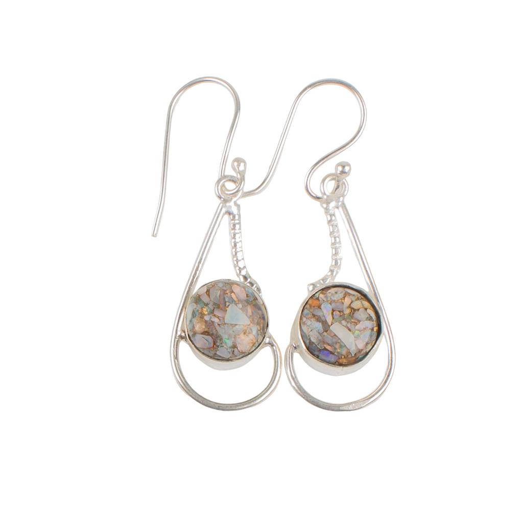 Natural Ethiopian Opal Copper Gemstone Handmade 925 Sterling Silver Dangle Earrings 1.90", Valentines Gift Her EE-57-37