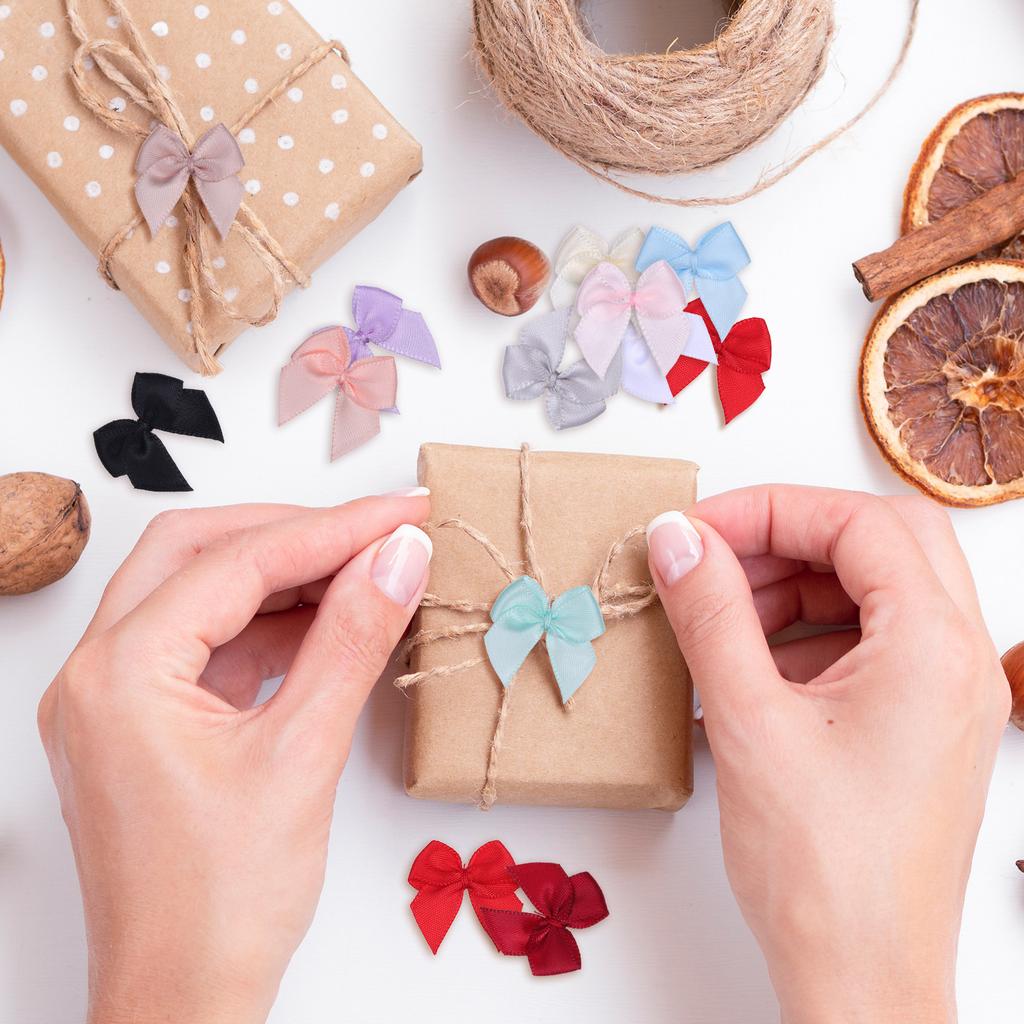 180pcs 2.7cm Small Ribbon Bow Diy Crafts Decoration Handwork Present Packaging Party Decoration Colored Ribbon Bows