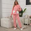 Pink Cute Bunny Ear Pajama Set Young Women - Soft Warm Loungewear Home Outdoor Wear
