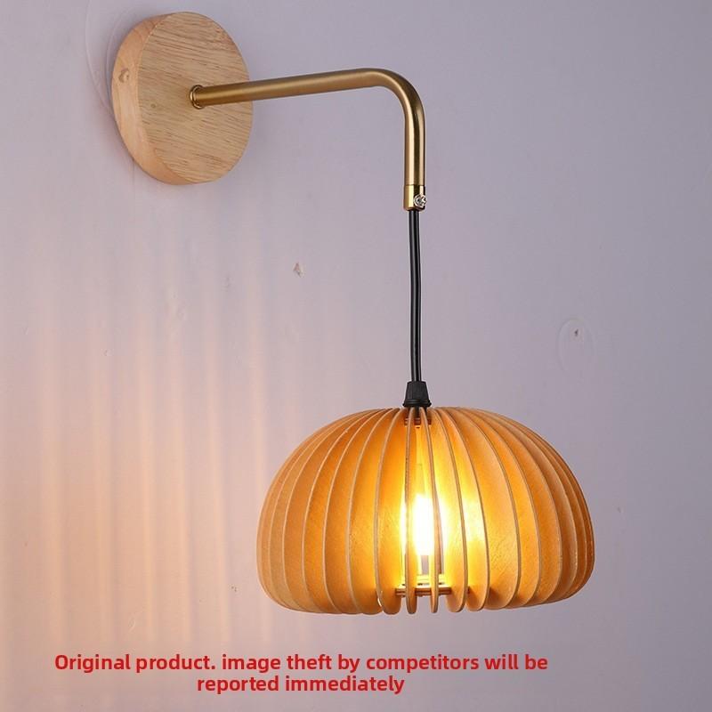 Pumpkin Shape Wooden Wall Light With Led Bulb And Contemporary Design For Home Bedroom And Lounge