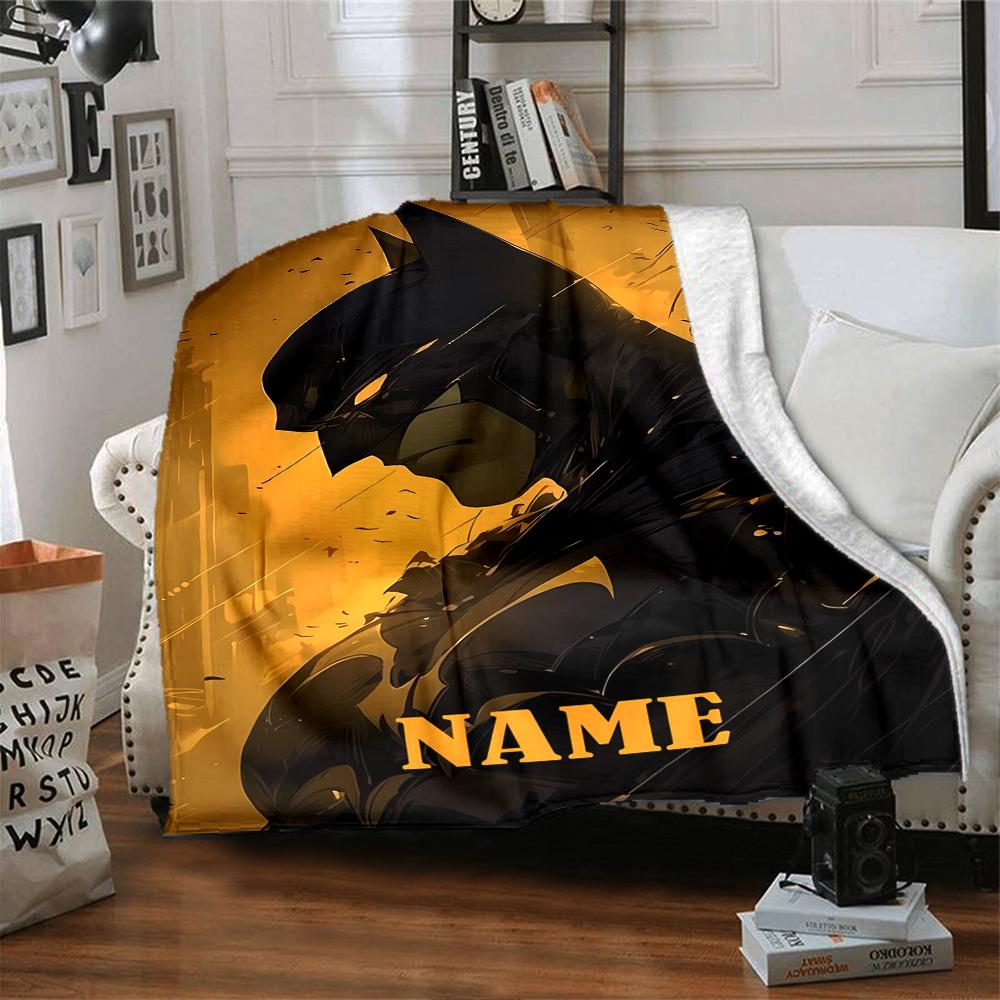 Custom Name Batman Theme Printed Blanket - Perfect for Couch, Bed, Travel & Outdoor Use | Machine Washable, Cozy & Durable.