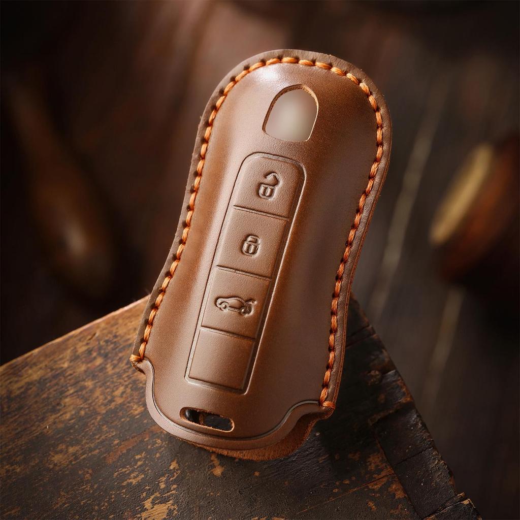 Hochwertiges Echtleder Schlüsseletui für Porsche: Passt für Panamera, Macan, Cayenne, 718, 911, Taycan