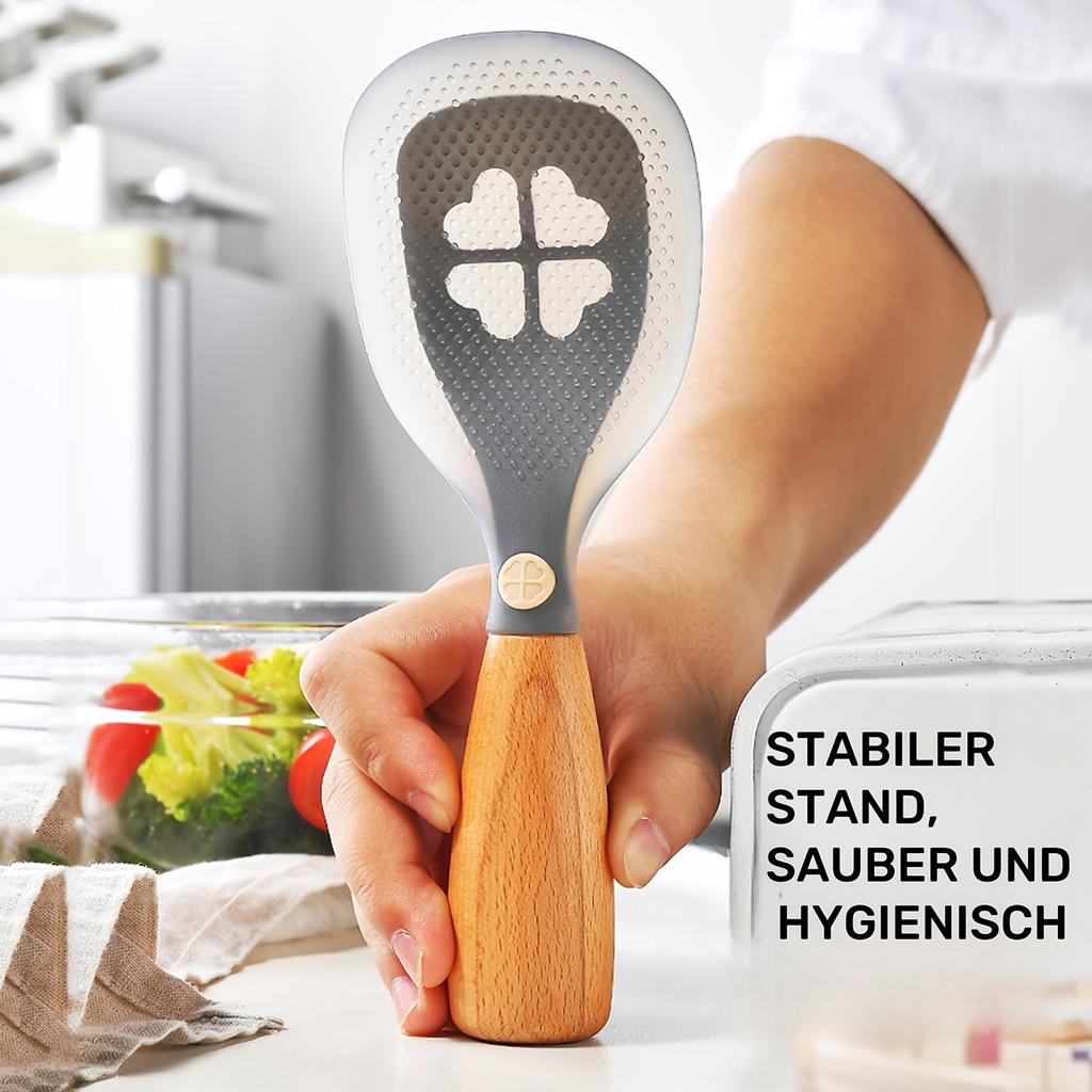 Silicone Kitchen Utensils Non Stick Spatula Pattern Soup Spoon Rice Scoop Beech Wood Handle Semi Transparent Steel Core Heat-Resistant Cooking Tool