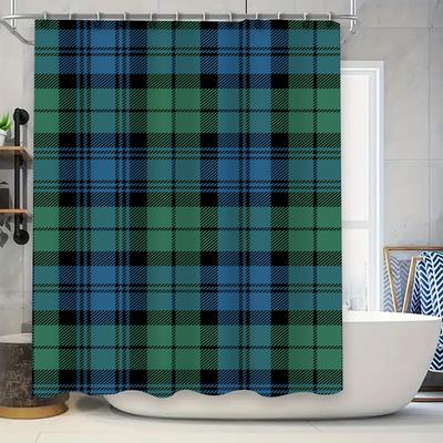 Plaid Shower Curtain Waterproof Fabric Bathroom Decor Set Various Colors Available