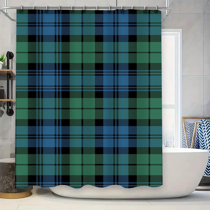 Plaid Shower Curtain Waterproof Fabric Bathroom Decor Set Various Colors Available 90x180cm