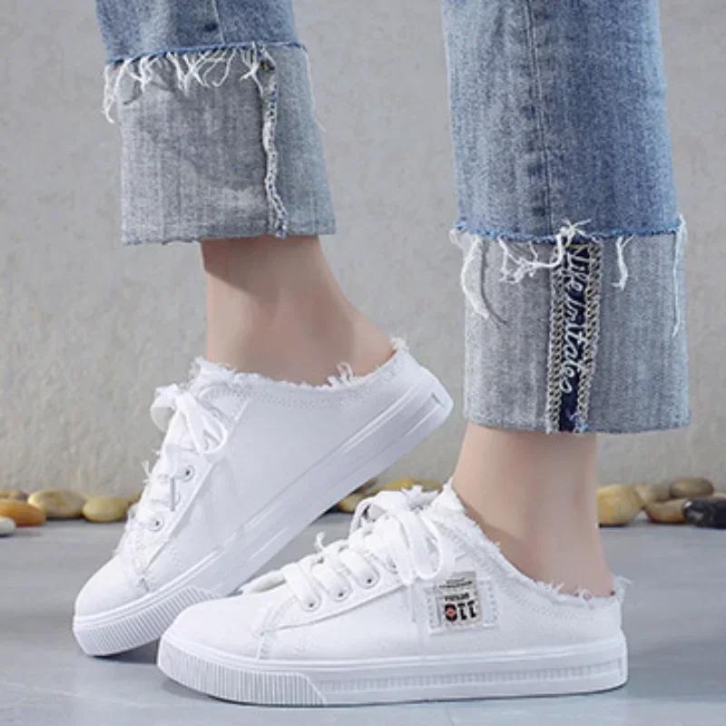 Modne Damskie Półkapcie Trampki Wygodne Damskie Buty Codzienne Damskie Płaskie Buty Oddychające Buty z Płótna Antypoślizgowe Zapatillas