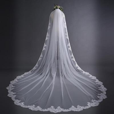 3-Meter Long Train Bridal Veil: European & American White Lace Headdress Wedding Accessory