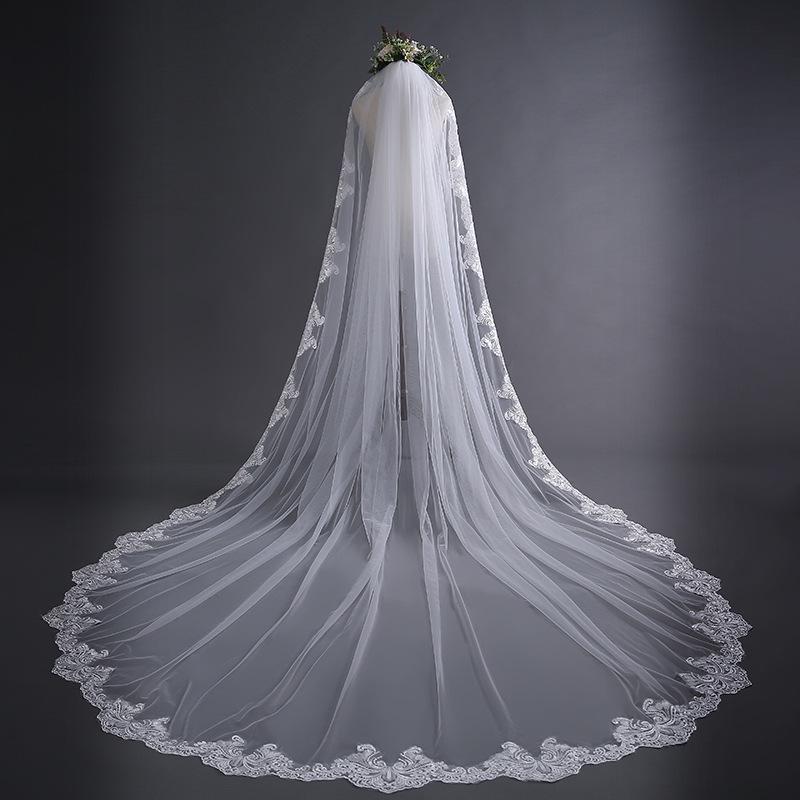 3-Meter Long Train Bridal Veil: European & American White Lace Headdress Wedding Accessory