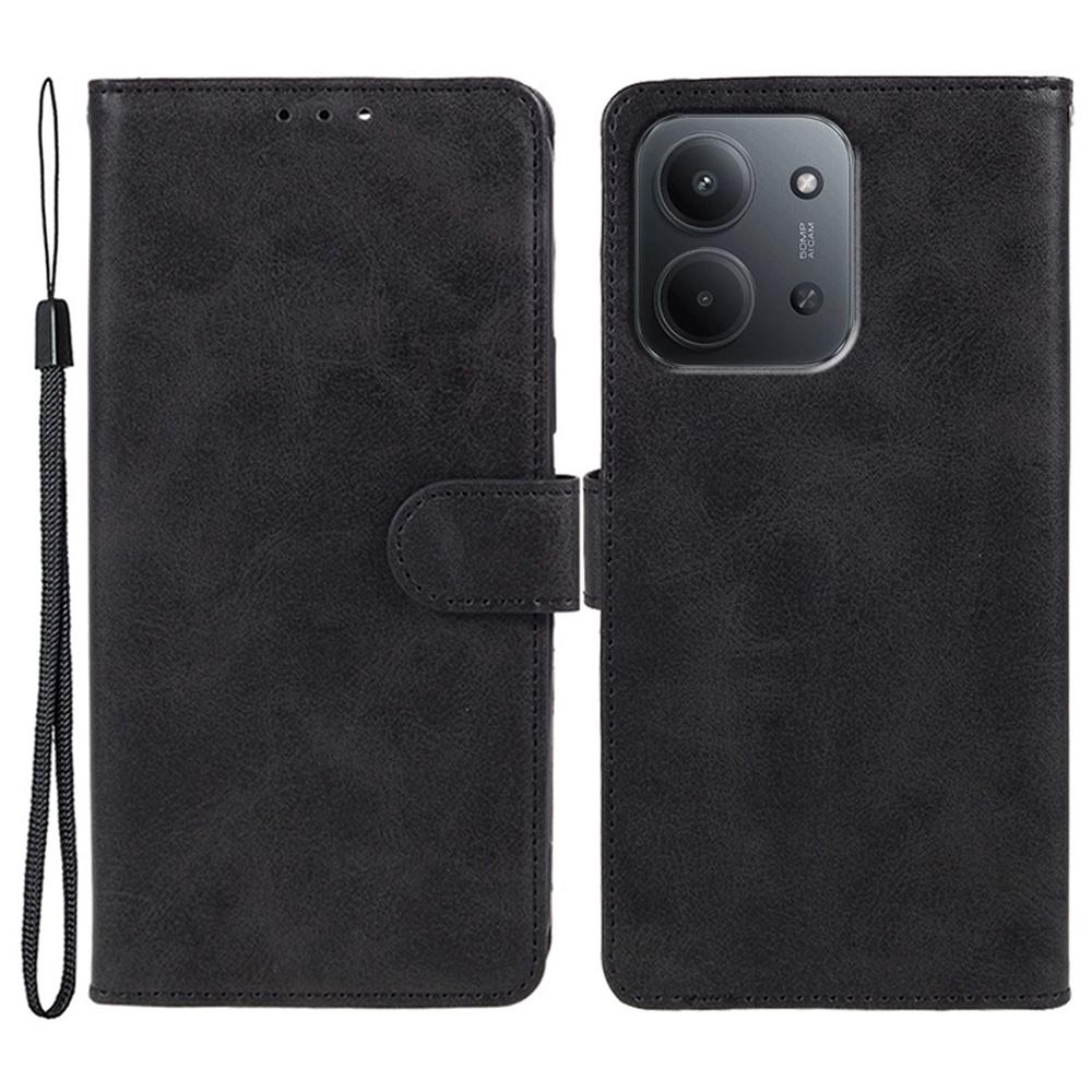 

Для Xiaomi Redmi 15C 4G (Глобальний) (171мм)/Чохол для Poco C85 4G з текстурою телячої шкіри, гаманець з ПУ шкіри, чохол для телефону з ремінцем на зап ястя Black
