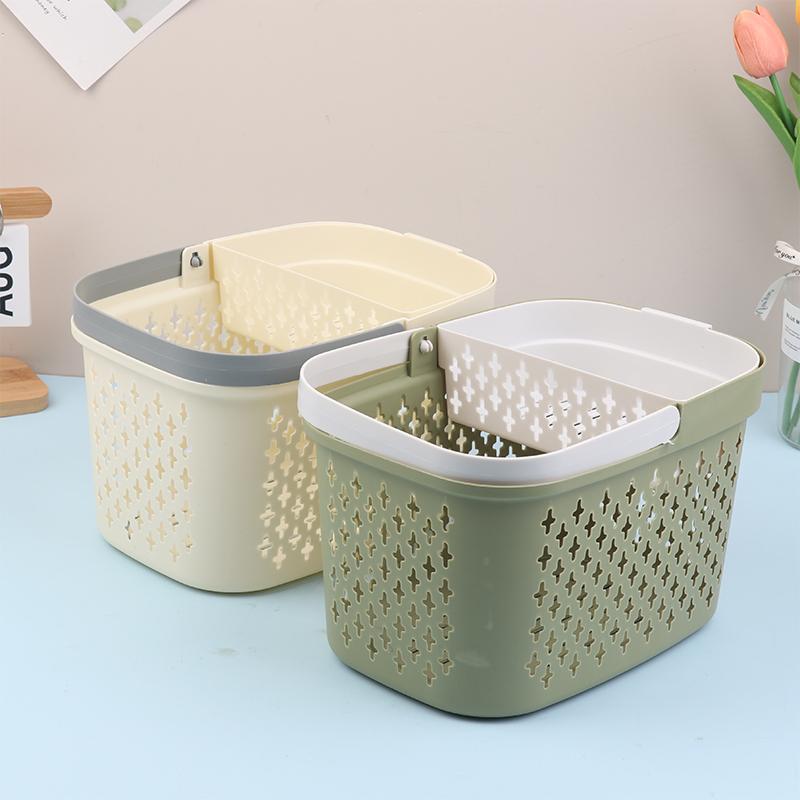 Cesto Organizer in Plastica con Manici Drenante Contenitore per Articoli da Toeletta Cesto Impilabile per Bagno Cucina Campeggio Palestra