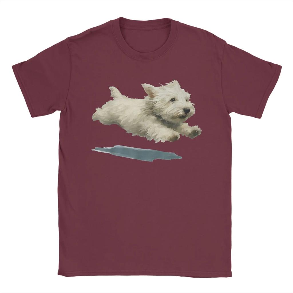 Unisex T-Shirt Lustiger Laufender Hund Kunstdruck Niedlicher Westie Hund Spaß Baumwolle T-Shirt Kurzarm T-Shirts Rundhals Kleidung Einzigartig