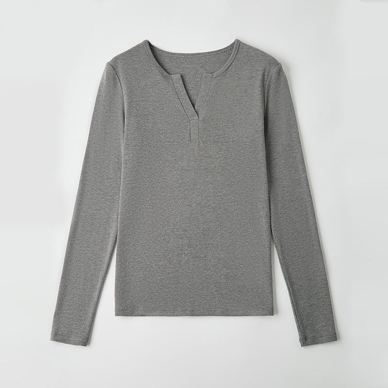 Semi-open neck Tencel wool long-sleeved shirt women's autumn slim-fit bottoming shirt casual slim top slim design