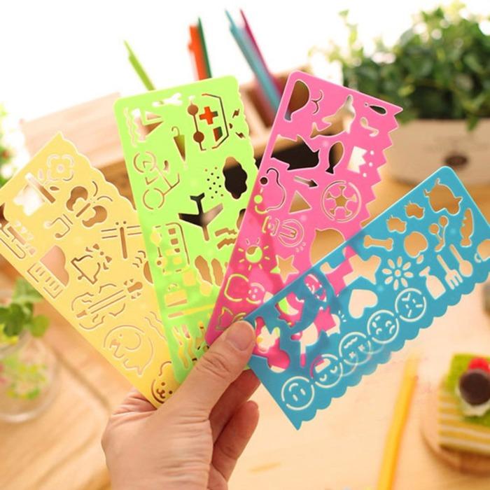 4Pcs DIY Graphic Template Stencil Drawing Stationery Ruler School Painting Supplies Drafting Tool Art