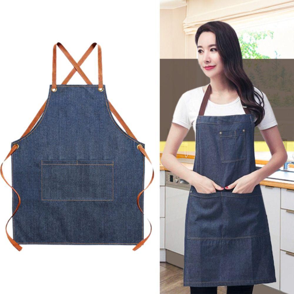 Dirt-resistant Cross Back Denim Apron with Pocket Studio Work Clothes  Bartenders