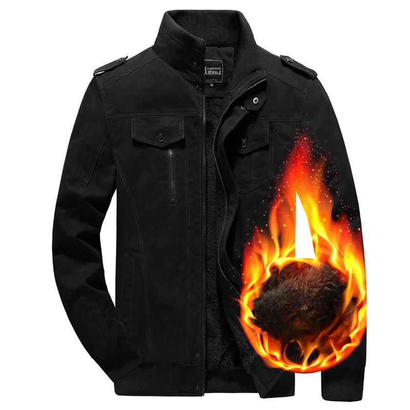 Autumn and Winter European and American Outdoor Tooling Stand-up Collar Zipper Jacket Men's Casual Jacket Men's Fleece Thicker