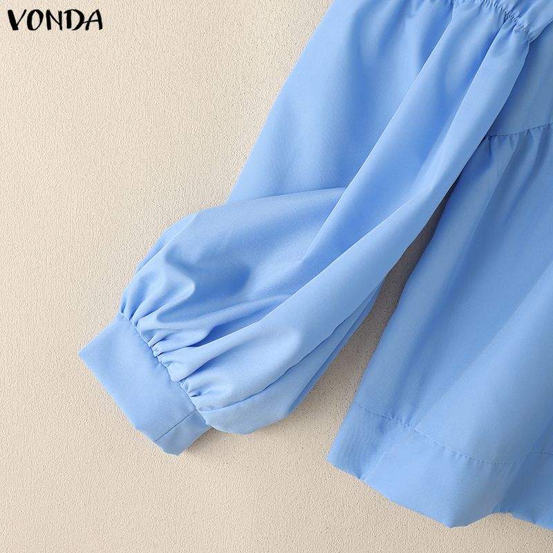 VONDA Damen Lässig Rundhals Puff Langarm Einfarbig Locker Bluse