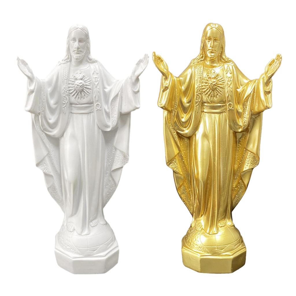 Jesus Statue Sculpture Artwork Resin Figurine Miniature Collectible Jesus Ornament for Bedroom Living Room Desktop Decorations
