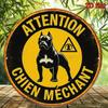 Vintage Beware Of Dog Retro French Caution Aluminum Round Wall Decor Porch Office Cafe
