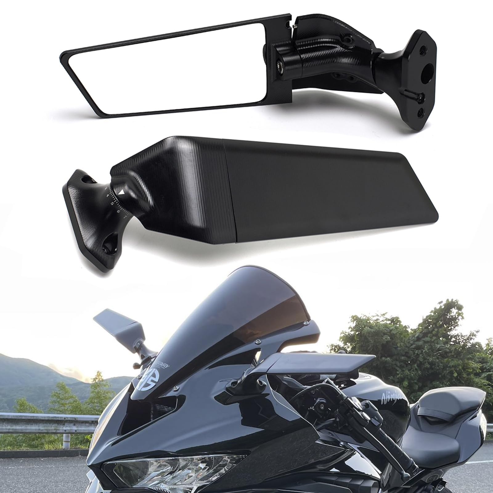 

ПРО Зеркало заднего вида регулируемое стелс винглет Совместимое Ninja NINJA Вращающееся боковое зеркало винглет Зеркало крыла окна, Зеркало, с ZX25R, 400, 650,