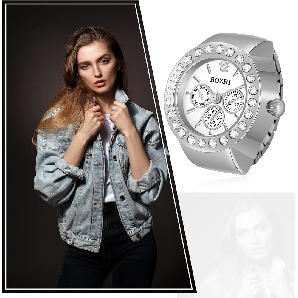 JewelryWe Women's Ring Watch Decorative Timepiece with Large Number Dial Couple Set